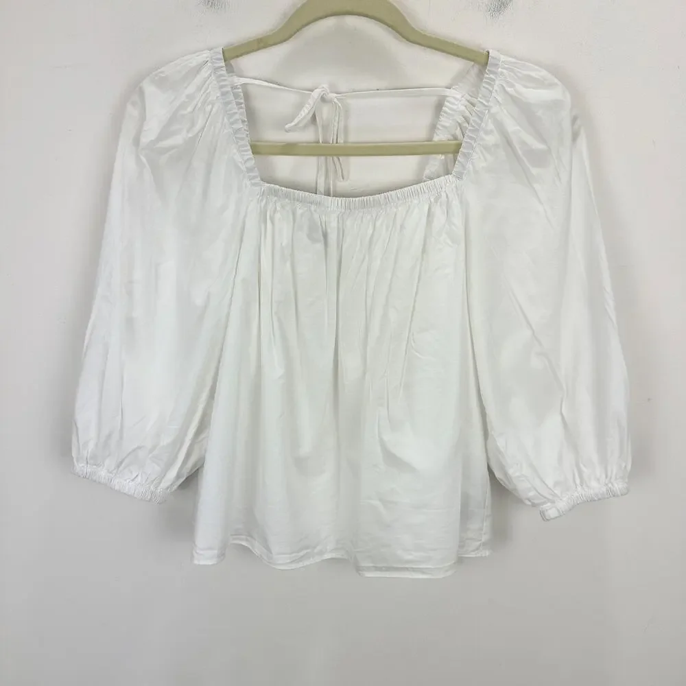 NEW Madewell Puff Sleeve Babydoll Top Blouse Cotton Cottagecore White US 00